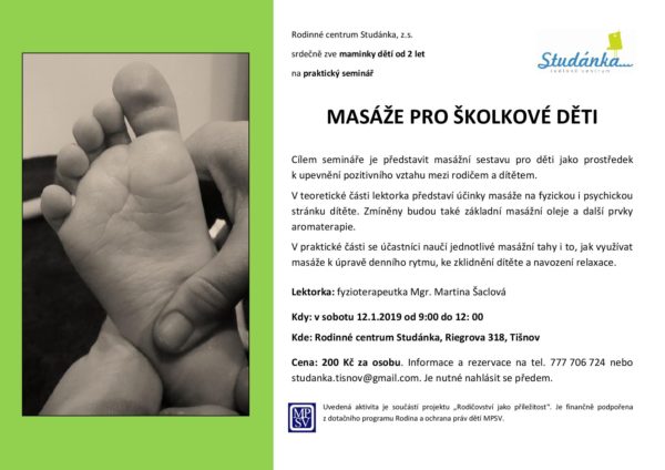 Plakát akce: Masáže pro školkové děti