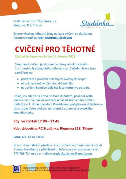 Plakát akce: Cvičení pro těhotné – začínáme 14.3.2019