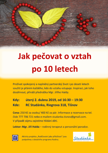 Plakát akce: Jak pečovat o vztah po 10 letech