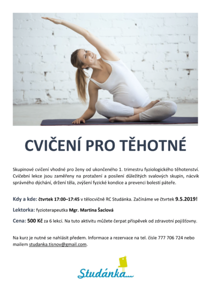 Plakát akce: Cvičení pro těhotné – začínáme 9.5.2019