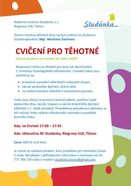Plakát akce: Cvičení pro těhotné – začínáme 10.1.2019