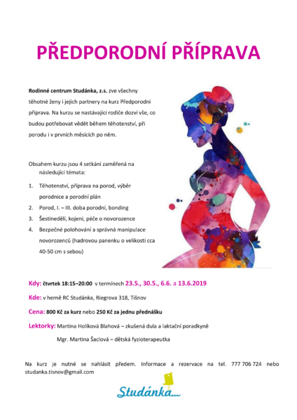 Plakát akce: Předporodní příprava – začínáme 23.5.2019