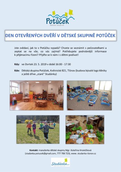 Plakát akce: Den otevřených dveří v Dětské skupině Potůček