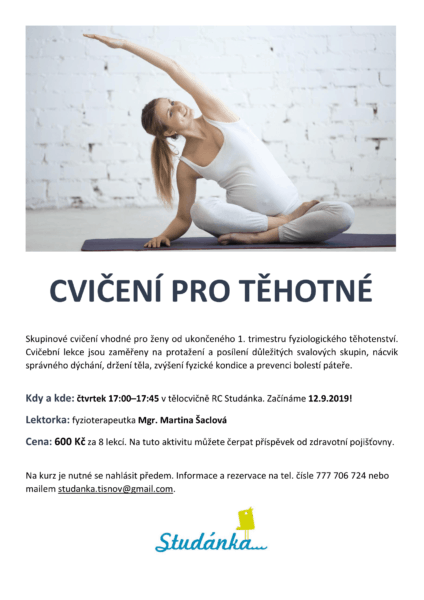 Plakát akce: Cvičení pro těhotné – začínáme 12.9.2019