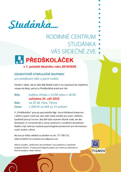 Plakát akce: Předškoláček – začínáme ST 25. 9. 2019