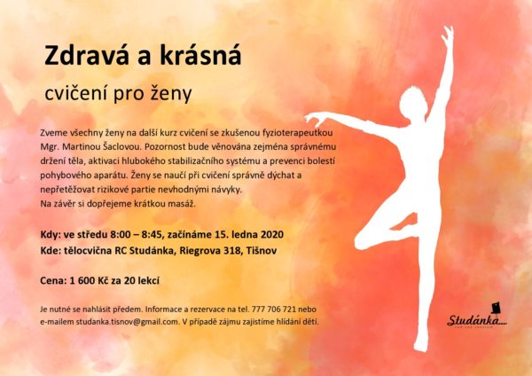 Plakát akce: Zdravá a krásná – cvičení pro ženy – začínáme 15. 1. 2020