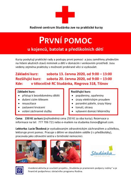 Plakát akce: První pomoc u kojenců, batolat a předškolních dětí – rozšířený kurz