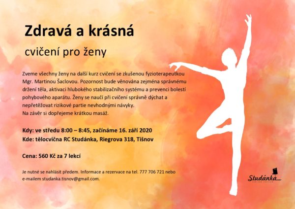Plakát akce: Zdravá a krásná – cvičení pro ženy – začínáme ST 16. 9. 2020