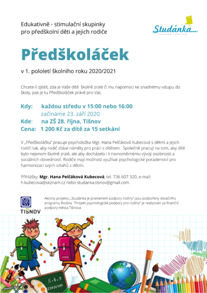 Plakát akce: Předškoláček – začínáme ST 23. 9. 2020