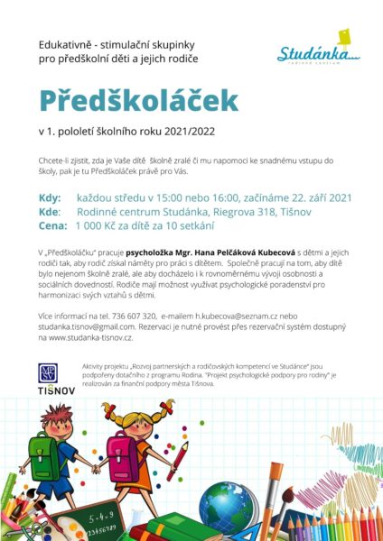 Plakát akce: Předškoláček – začínáme 22. 9. 2021