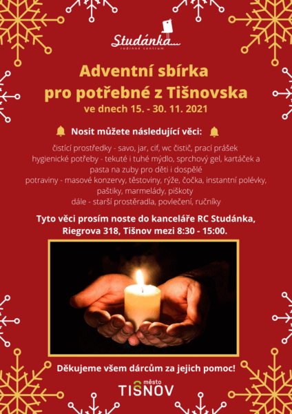 Plakát akce: Adventní sbírka pro potřebné z Tišnovska