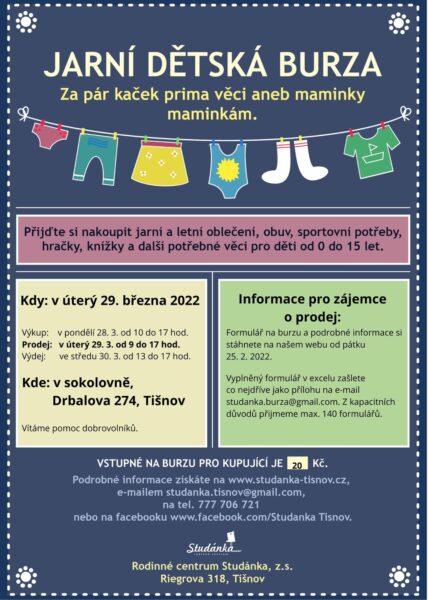 Plakát akce: Jarní dětská burza 28. – 30. 3. 2022