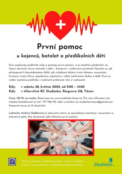 Plakát akce: První pomoc u kojenců, batolat a předškolních dětí