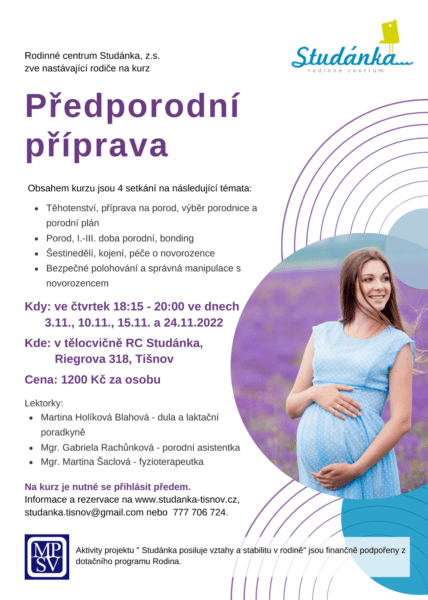 Plakát akce: Předporodní příprava – začínáme 3.11.2022