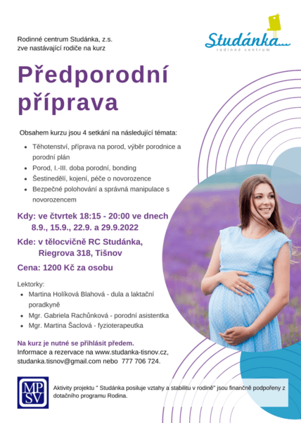 Plakát akce: Předporodní příprava – začínáme 8.9.2022