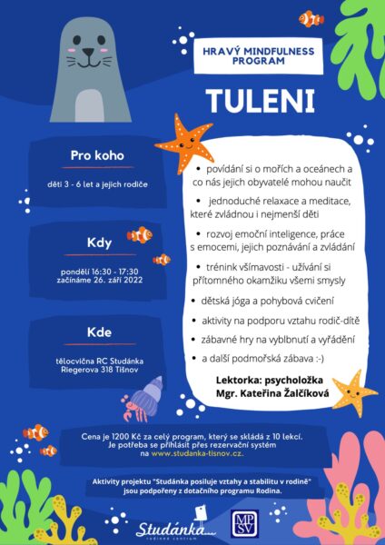 Plakát akce: Tuleni – hravý Mindfulness program pro rodiče s dětmi