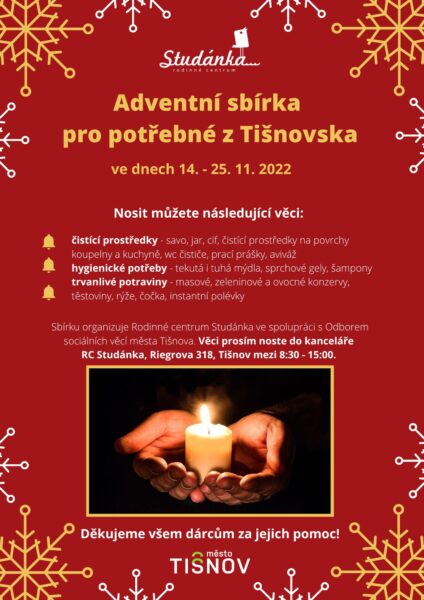Plakát akce: Adventní sbírka pro potřebné z Tišnovska