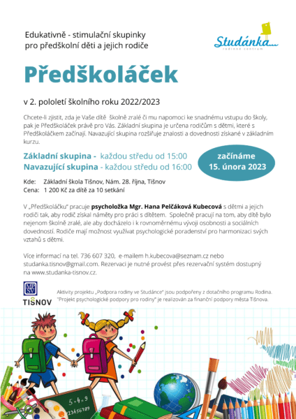 Plakát akce: Předškoláček – začínáme 15. 2. 2023