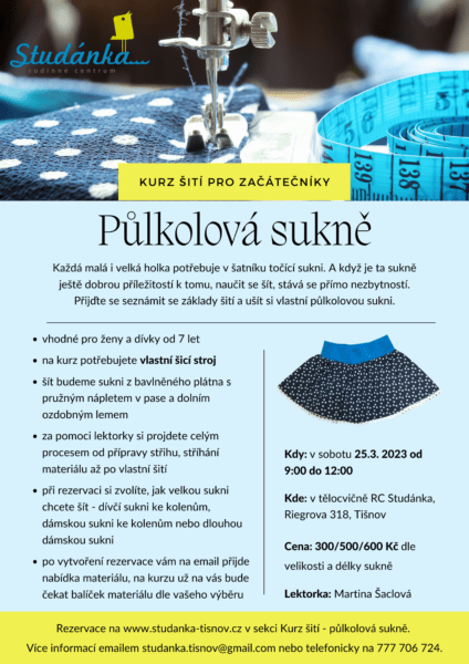 Plakát akce: Kurz šití – půlkolová sukně