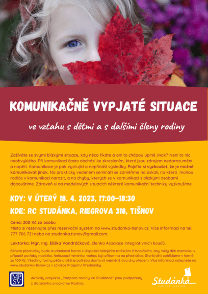 Plakát akce: Komunikačně vypjaté situace ve vztahu s dětmi a dalšími členy rodiny