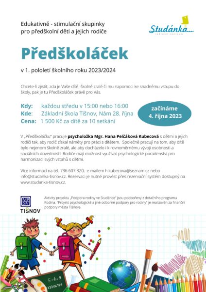 Plakát akce: Předškoláček – začínáme 4. 10. 2023