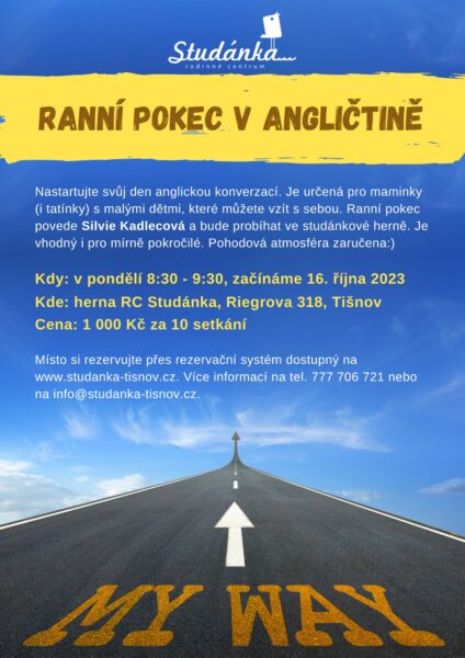 Plakát akce: Ranní pokec v angličtině – začínáme 16. 10. 2023