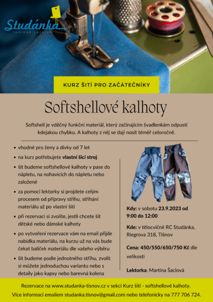 Plakát akce: Kurz šití – softshellové kalhoty