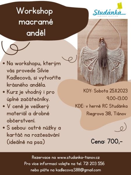 Plakát akce: Workshop macramé anděl