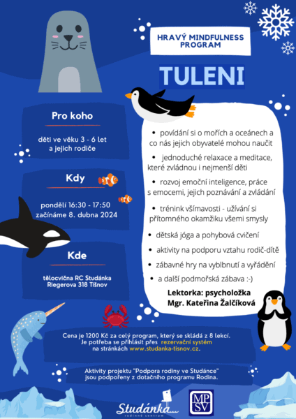Plakát akce: Tuleni – hravý Mindfulnes program pro děti a rodiče