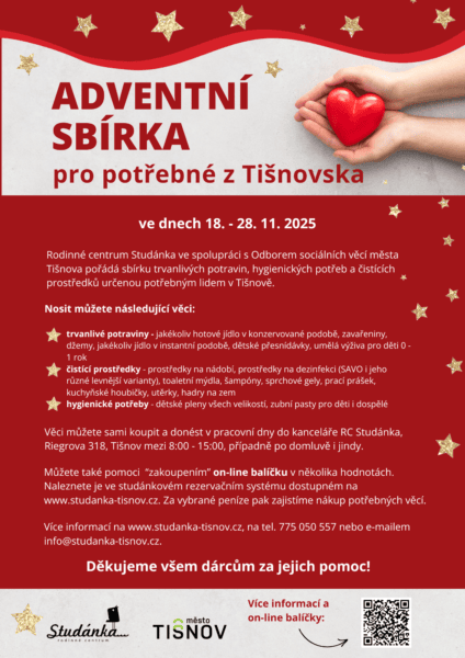 Plakát akce: Adventní sbírka pro potřebné