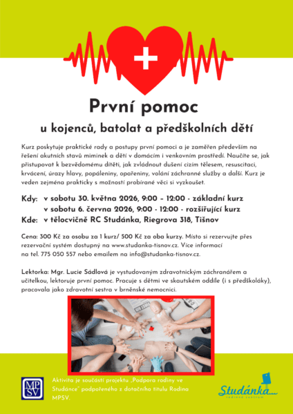 Plakát akce: První pomoc u kojenců, batolat a předškolních dětí – základní kurz