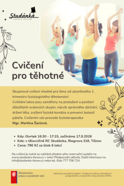 Plakát akce: Cvičení pro těhotné – začínáme 17.9.2026