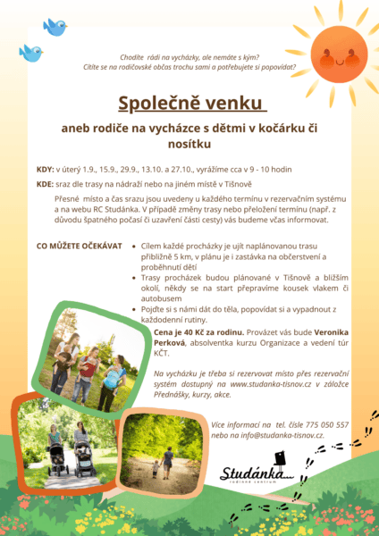 Plakát akce: Společně venku aneb rodiče na vycházce s dětmi v kočárku či nosítku