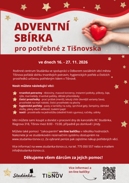 Plakát akce: Adventní sbírka pro potřebné